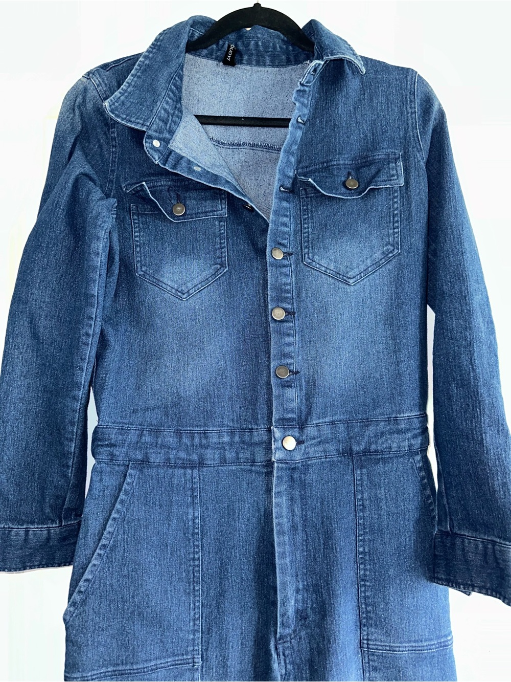 HAODOUYI Denim Jumpsuit with Button Front M